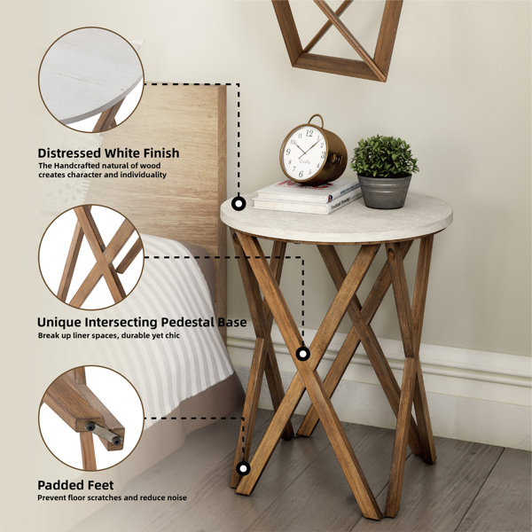 Millwood Pines Moty Rustic Round Rustic End Table, Distressed White Top